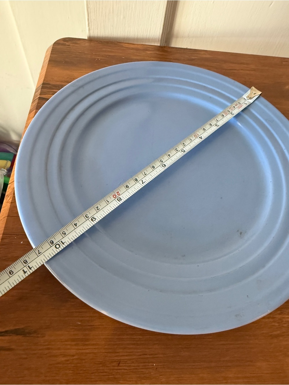 Light Blue Ceramic Dinner Plate - Classic Ribbed Design - Picture 3 of 8